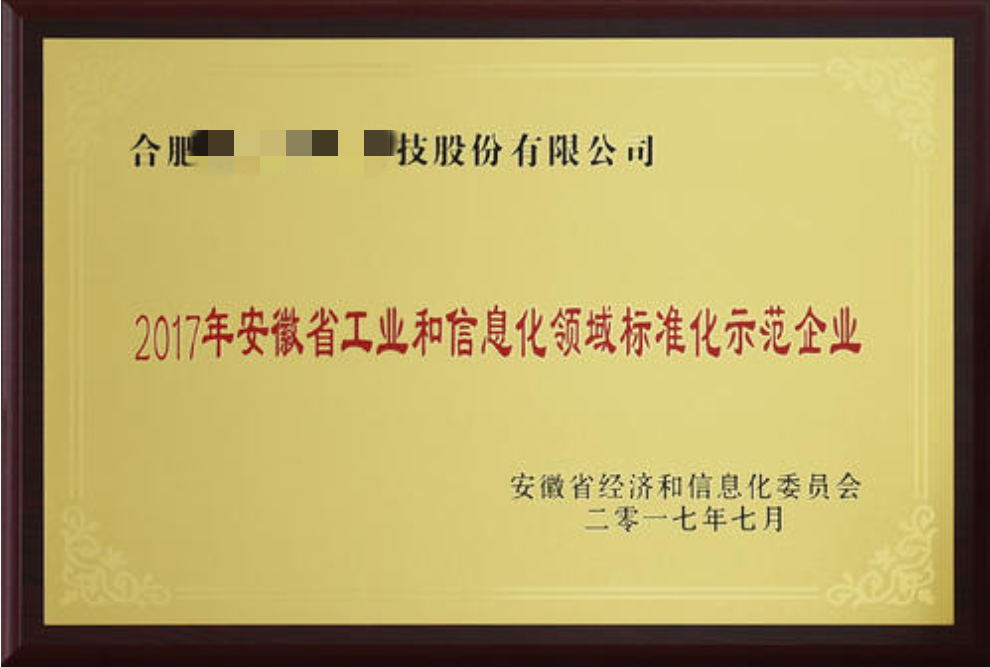 安徽工業(yè)和信息化領(lǐng)域標準化示范企業(yè)